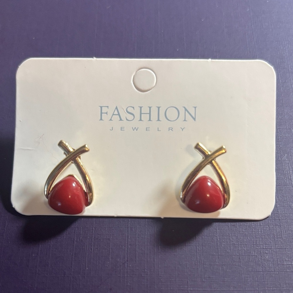 Gold and Red Fashion Earrings